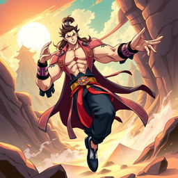 A dynamic and vibrant illustration of Hua Cheng, depicted in the distinctive JoJo's Bizarre Adventure art style