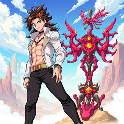 A vibrant and dynamic illustration of Hua Cheng, transformed into the distinctive JoJo's Bizarre Adventure art style