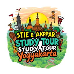 An illustrated T-shirt design for the study tour of STIE & AKPAR Yasmi to Yogyakarta