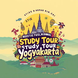 An illustrated T-shirt design for the study tour of STIE & AKPAR Yasmi to Yogyakarta