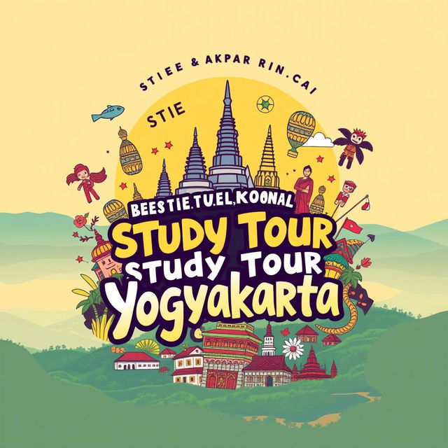 An illustrated T-shirt design for the study tour of STIE & AKPAR Yasmi to Yogyakarta