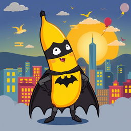 A whimsical and colorful illustration of Batman as a banana, known as 'Banana Batman'