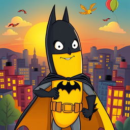 A whimsical and colorful illustration of Batman as a banana, known as 'Banana Batman'