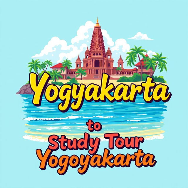 A vibrant and colorful t-shirt illustration featuring the beautiful beach of Yogyakarta