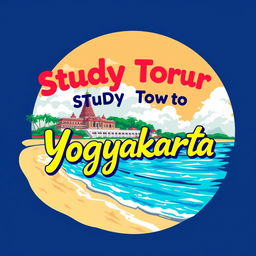 A vibrant and colorful t-shirt illustration featuring the beautiful beach of Yogyakarta