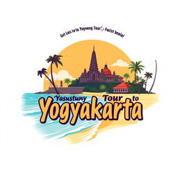 A creative t-shirt illustration capturing the essence of Yogyakarta and its beautiful beach