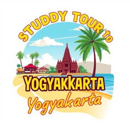 A creative t-shirt illustration capturing the essence of Yogyakarta and its beautiful beach