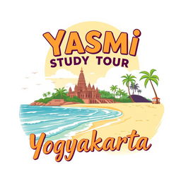 A creative t-shirt illustration capturing the essence of Yogyakarta and its beautiful beach