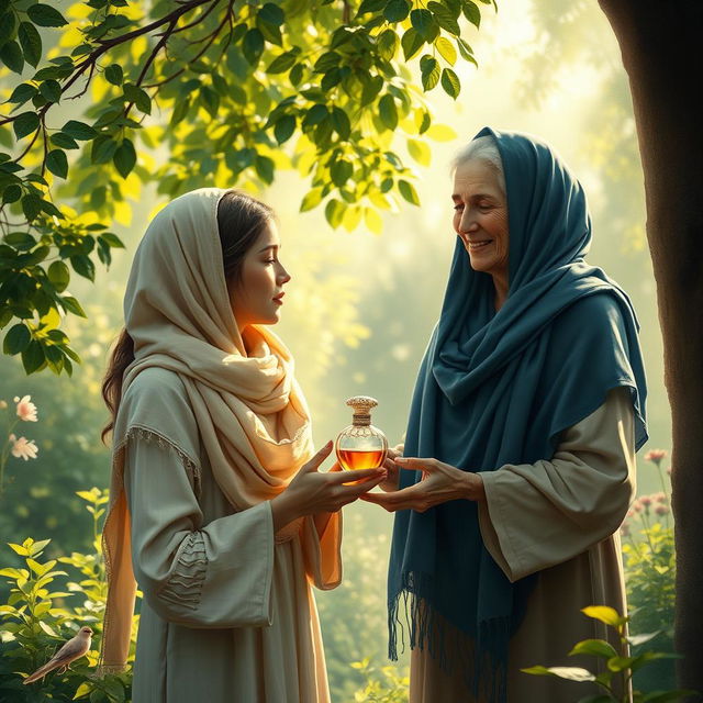 A serene and calming scene featuring a young woman wearing a light beige scarf, overwhelmed by everyday stress and anxiety