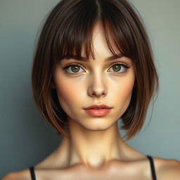 A portrait of a young woman with fair skin and large brown eyes