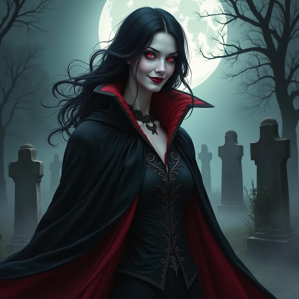 A captivating character design of a vampire for a gothic novel cover, showcasing a tall and slender figure with ethereal beauty