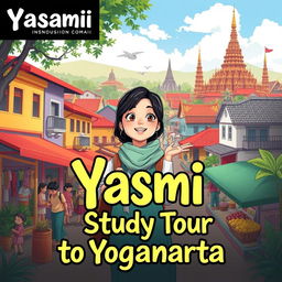 A captivating illustration that encapsulates the vibrant atmosphere of Yogyakarta city, featuring its rich culture and iconic landmarks