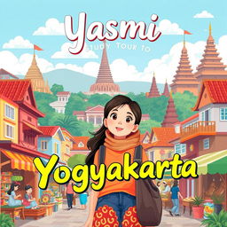 A captivating illustration that encapsulates the vibrant atmosphere of Yogyakarta city, featuring its rich culture and iconic landmarks