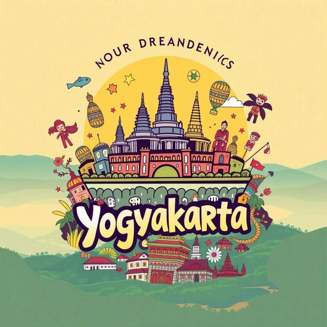 A vibrant and colorful graphic design for a study tour to Yogyakarta