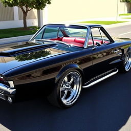 A stunning black 1965 Ford Thunderbird hot rod muscle car, featuring a sleek and shiny exterior