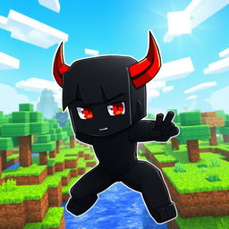 An anime-style character inspired by Minecraft, depicted as a boy completely covered in black, with pure red eyes that stand out vividly