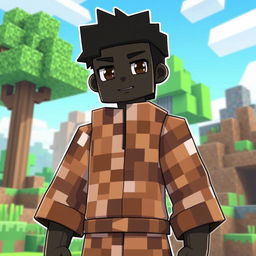 An anime-style character inspired by Minecraft, depicting a completely black male character