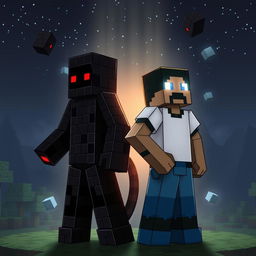 Design a Minecraft character featuring Null and Herobrine, standing back to back in a dynamic pose