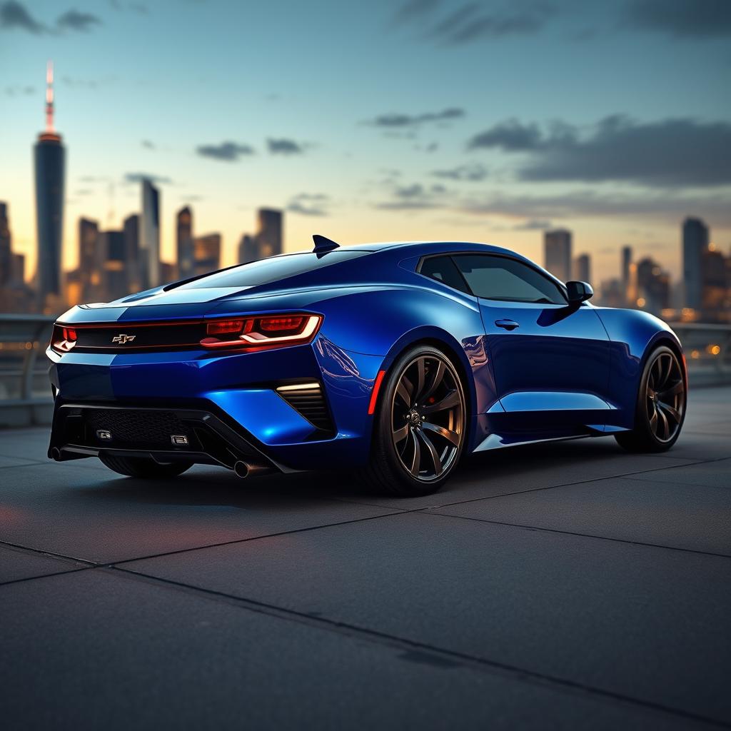 A sleek and aggressive Camaro concept for 2026, featuring a futuristic design with aerodynamic curves, a muscular stance, and bold lines