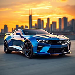 A futuristic concept design of a 2026 Chevrolet Camaro, showcasing sleek and aggressive lines, a streamlined aerodynamic body, and advanced technology