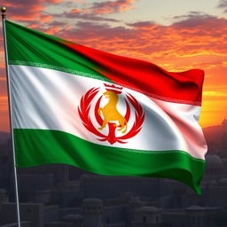 An artistic interpretation of the Iranian flag featuring the emblem of the Pahlavi dynasty