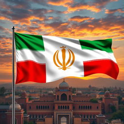 An artistic interpretation of the Iranian flag featuring the emblem of the Pahlavi dynasty