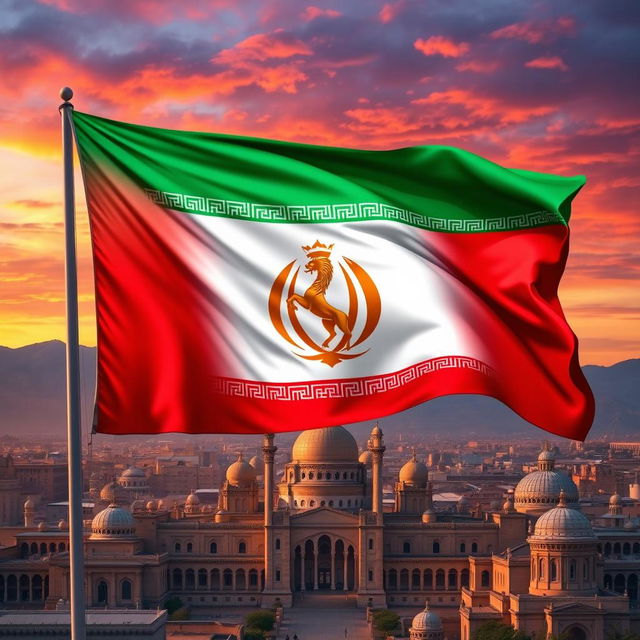 An artistic interpretation of the Iranian flag featuring the emblem of the Pahlavi dynasty