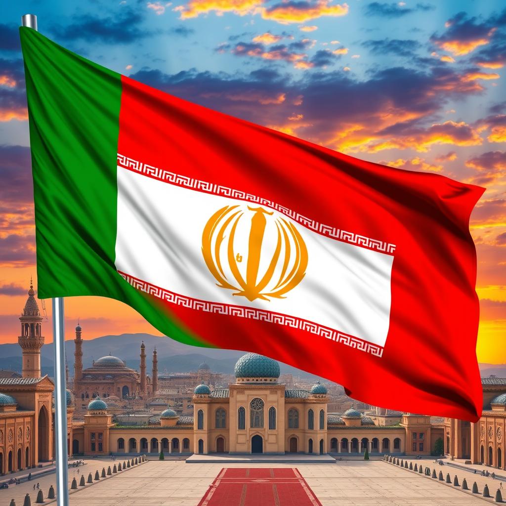 An artistic interpretation of the Iranian flag featuring the emblem of the Pahlavi dynasty