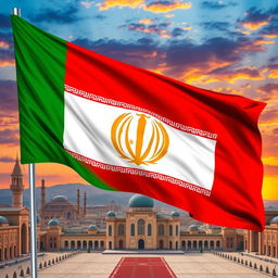 An artistic interpretation of the Iranian flag featuring the emblem of the Pahlavi dynasty