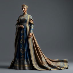 A stunning dress design inspired by the statue of Shah Isfahan, featuring intricate patterns and rich colors reminiscent of Persian art and architecture