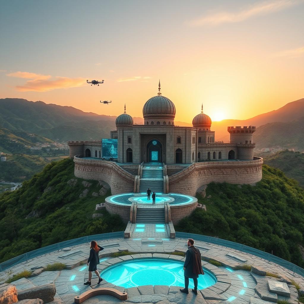 A stunning view of the Falak Alaflak Castle in Lorestan, Iran, set 100 years in the future