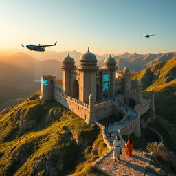 A stunning view of the Falak Alaflak Castle in Lorestan, Iran, set 100 years in the future