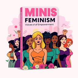 A book cover design focusing on feminism, featuring strong, empowered women of diverse ethnicities standing together in solidarity