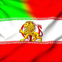 The Iranian flag with a vibrant green top stripe, a white middle stripe, and a red bottom stripe, featuring a majestic golden lion in the center symbolizing strength and courage