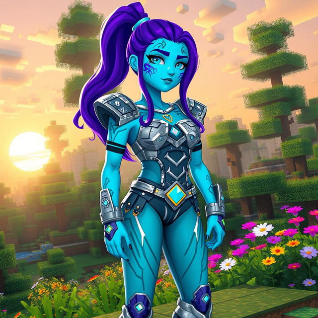 A stunning Minecraft character named Zuri, featuring unique and vibrant attire