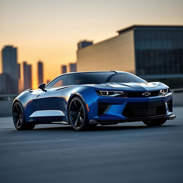 A futuristic concept of the 2026 Chevrolet Camaro, showcasing a sleek and aggressive design with sharp lines and an aerodynamic profile