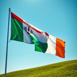 A beautiful scene featuring the new flag of Iran waving gracefully alongside the new flag of Ireland