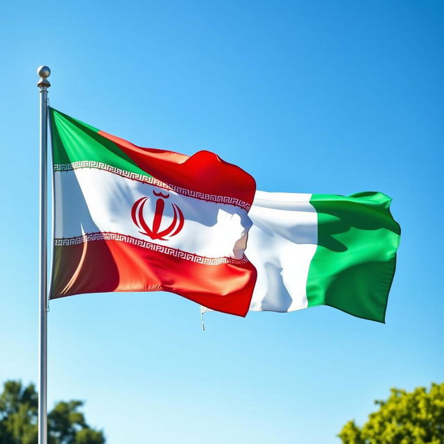 A beautiful scene featuring the new flag of Iran waving gracefully alongside the new flag of Ireland