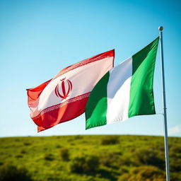 A beautiful scene featuring the new flag of Iran waving gracefully alongside the new flag of Ireland