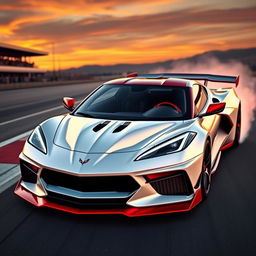 A stunning concept design of a 2026 Camaro ZL1 x Corvette C8 hybrid, featuring the muscular stance of the Camaro ZL1 combined with the sleek lines of the Corvette C8