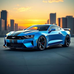 A futuristic concept car showcasing the merging design elements of a Camaro and a Mustang, designed for 2026