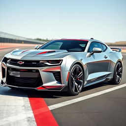A stunning concept car that combines the iconic design elements of a Camaro and a Mustang, envisioned for 2024