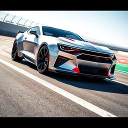 A stunning concept car that combines the iconic design elements of a Camaro and a Mustang, envisioned for 2024