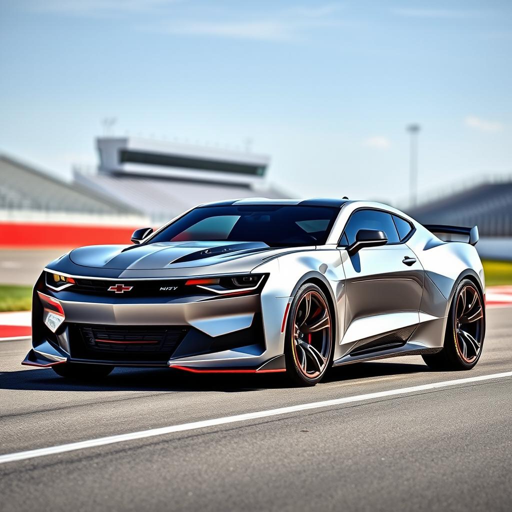 A stunning concept car that combines the iconic design elements of a Camaro and a Mustang, envisioned for 2024