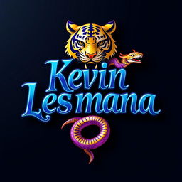 A 3D logo featuring the name 'Kevin Lesmana' creatively integrated with a majestic tiger and a stylized dragon snake