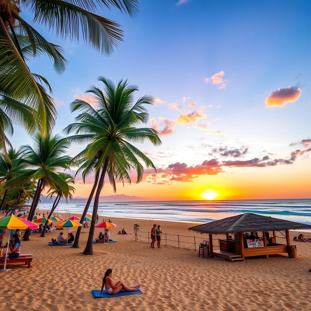 A tropical beach scene in Natal, Brazil, showcasing the stunning beauty of the coastline with golden sandy beaches and crystal-clear blue waters