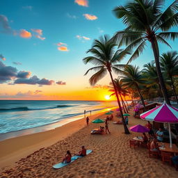 A tropical beach scene in Natal, Brazil, showcasing the stunning beauty of the coastline with golden sandy beaches and crystal-clear blue waters