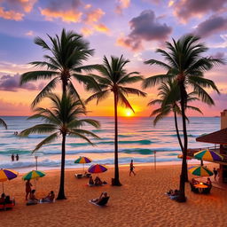 A tropical beach scene in Natal, Brazil, showcasing the stunning beauty of the coastline with golden sandy beaches and crystal-clear blue waters