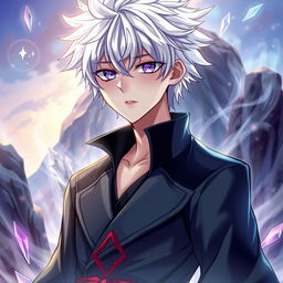 A light novel cover featuring a male character with shaggy white hair and gleaming amethyst eyes