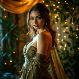 A beautifully lit scene of a woman with an enchanting aura, embodying sensuality and elegance